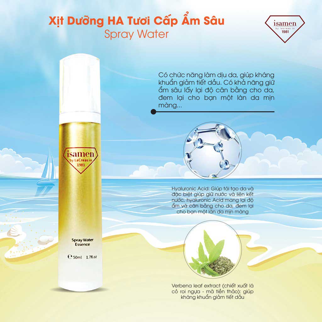 Xịt dưỡng HA tươi làm dịu cấp ẩm sâu isamen Xịt dưỡng HA tươi làm dịu cấp ẩm sâu isamen